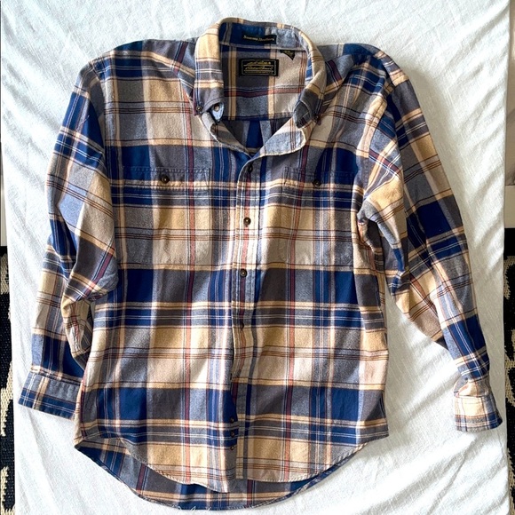 Eddie Bauer Plaid Men's Shirt in Blue and Tan - Picture 1 of 5